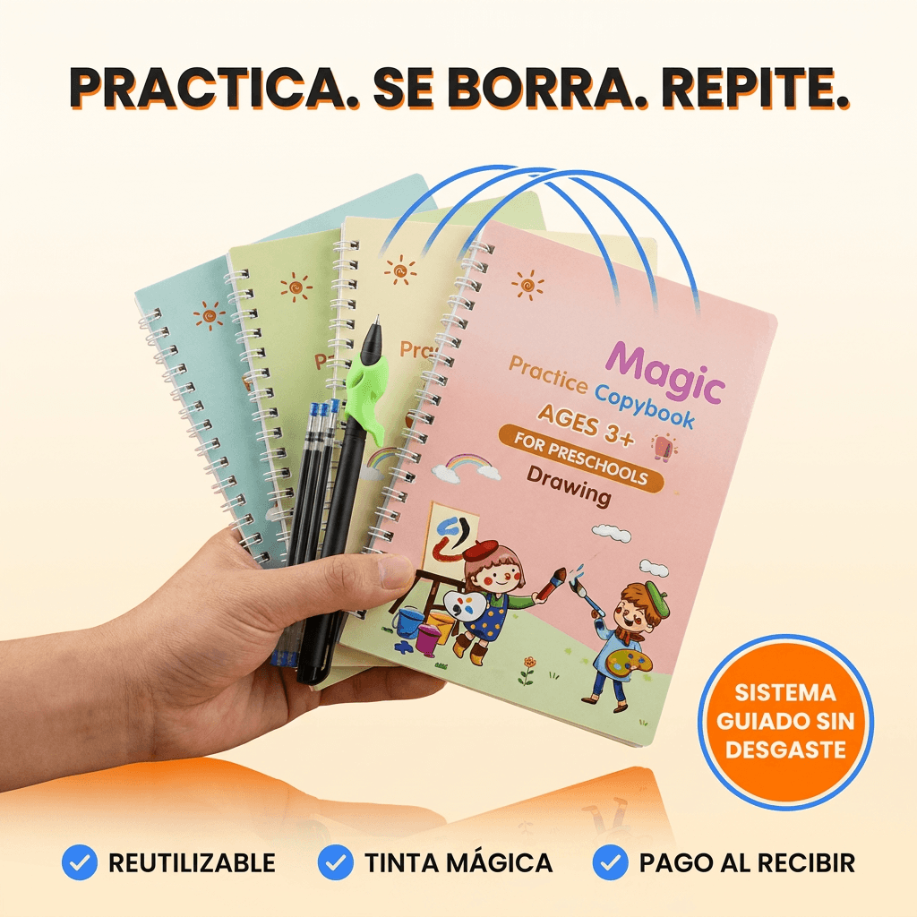 Set Educativo de Caligrafía Reutilizable 4 en 1 - Practica, se borrra y repite