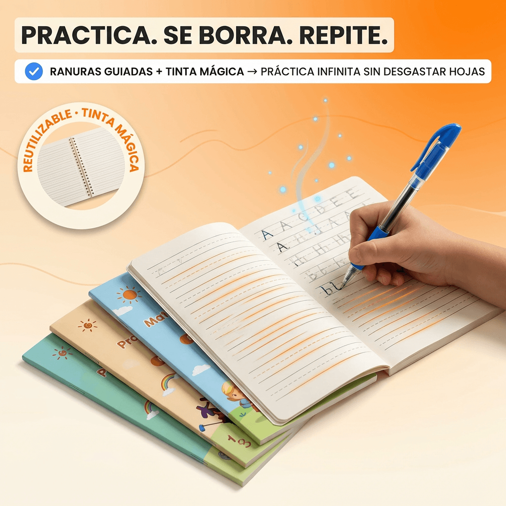 Set Educativo de Caligrafía Reutilizable 4 en 1 - Practica, se borrra y repite