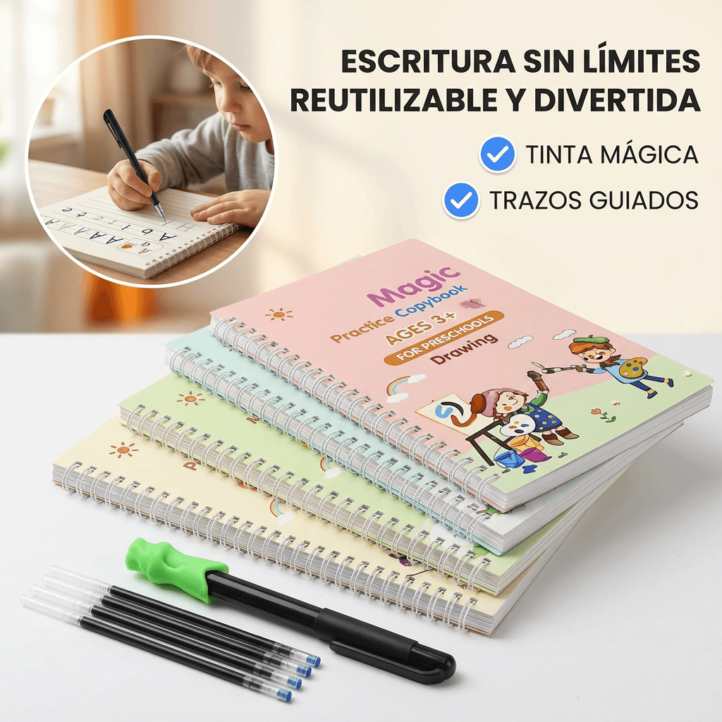 Set Educativo de Caligrafía Reutilizable 4 en 1 - Practica, se borrra y repite