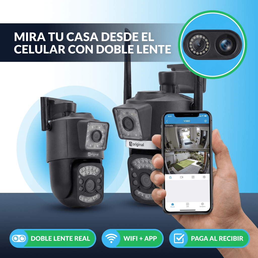 Cámara Inteligente de Seguridad Dual Lens - Monitorea tu hogar desde tu teléfono