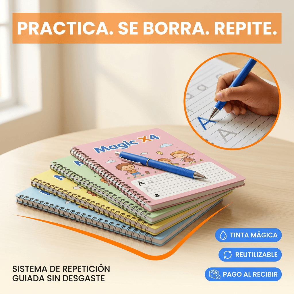Set Educativo de Caligrafía Reutilizable 4 en 1 - Practica, se borrra y repite